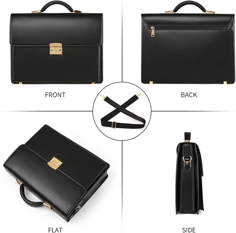 Ecentaur Briefcases for Men Business Mens Leather Briefcase Locking Black Laptop Messenger Bag Lawyer Hard Case - Image 2